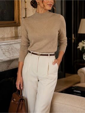 Women’s Manrico Cashmere Beige MockNeck Turtleneck Sweater Made in Italy Luxury